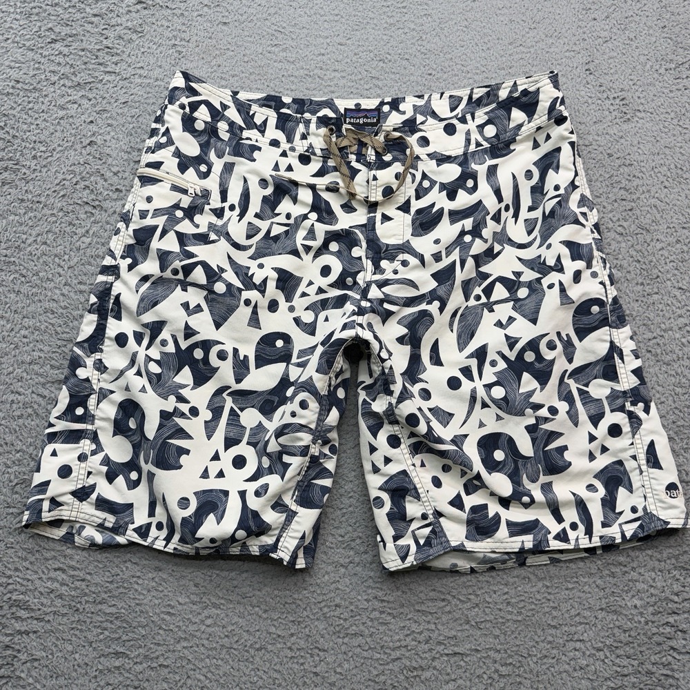 Patagonia Wavefarer Board Shorts Mens 36 Oaxaca Wave Blue Geometric 9" Inseam
